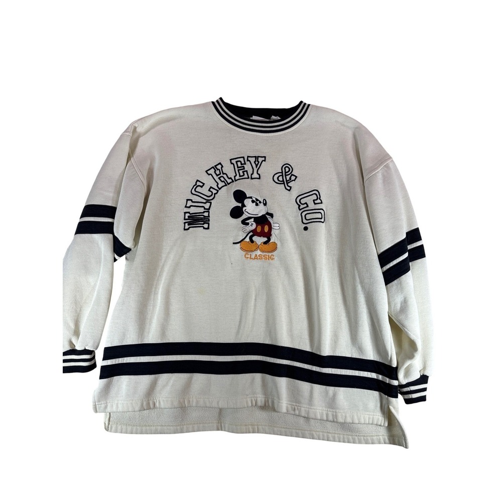 Vintage Disney Mickey & Co Sweatshirt Cream High Low Mickey Mouse RN50660 Large